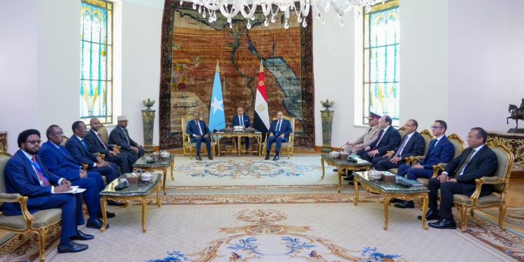 الرئيس الصومالي ونظيره المصري يشهدان مراسم التوقيع على بروتوكول التعاون العسكري بين البلدين