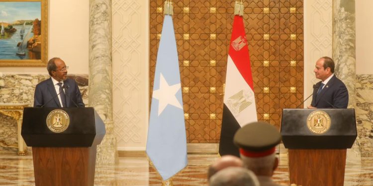 الرئيس الصومالي ونظيره المصري يشهدان مراسم التوقيع على بروتوكول التعاون العسكري بين البلدين